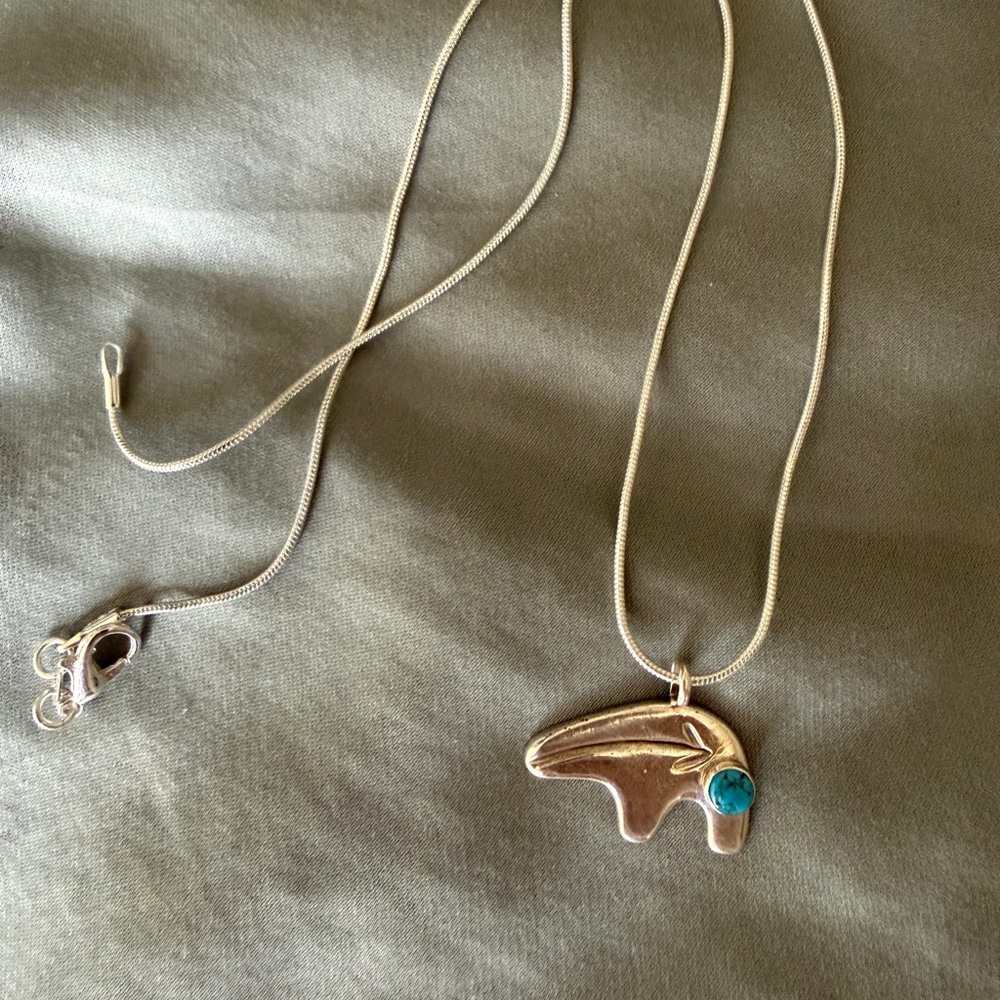 Silver Necklace Native American authentic  with Turquoise Accent